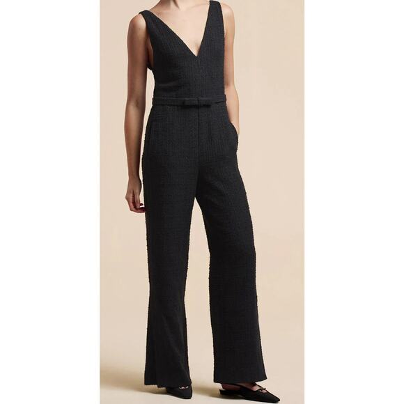 Rebecca Taylor Black Tweed Belted Jumpsuit Size 4 NWT $495 - Picture 1 of 14
